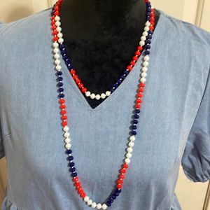 🎉❤️Red White Blue Beaded Necklace Adjustable NEW